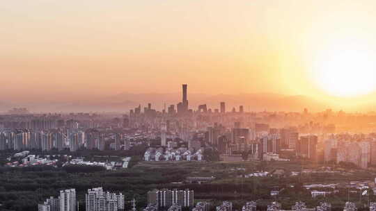 北京国贸天际线晴天日落延时摄影4K60