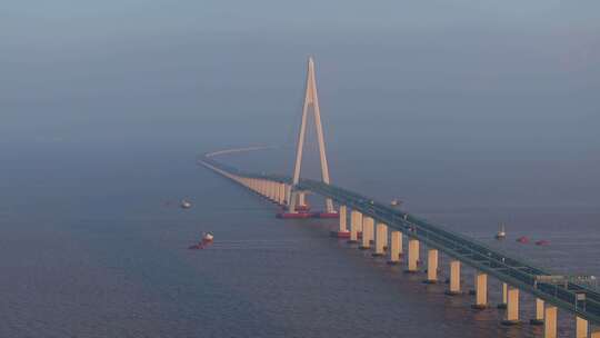 航拍杭州湾跨海大桥海天一洲视频素材模板下载