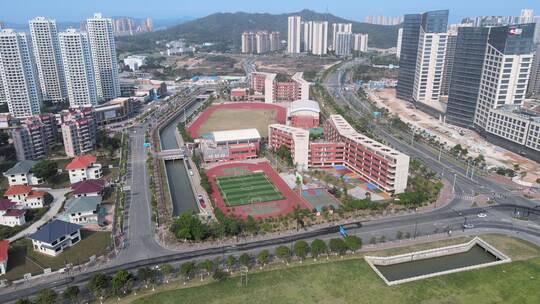 珠海中山大学附属中学校园航拍视频素材模板下载