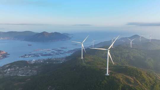 风电 风车 日出 海岛风力发电 海上新能源