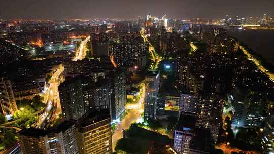 浙江省杭州市钱江新城钱塘江复兴大桥夜晚夜