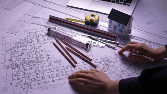 建筑设计师在图纸上绘制