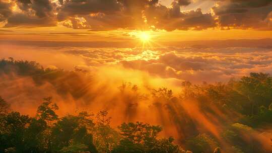 日出云海森林天然大自然氧吧丁达尔光线