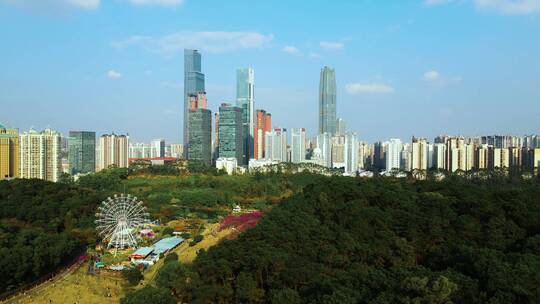 航拍广西南宁城市天际线东盟商务区