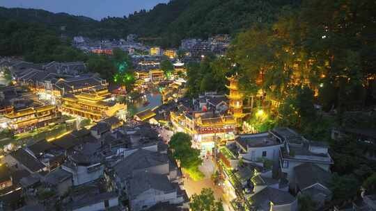 4k湖南湘西凤凰古城夜景航拍