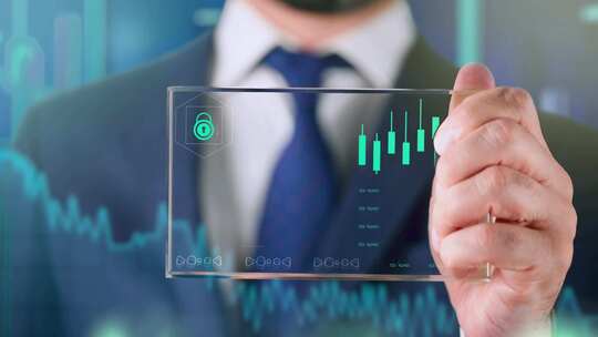 穿西服的商人指纹数字认证生物识别指纹扫描