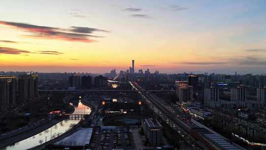 北京国贸CBD城市建筑群傍晚全景