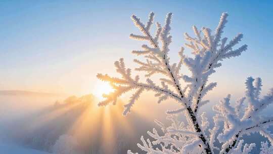 航拍唯美冰雪雾凇景观4K