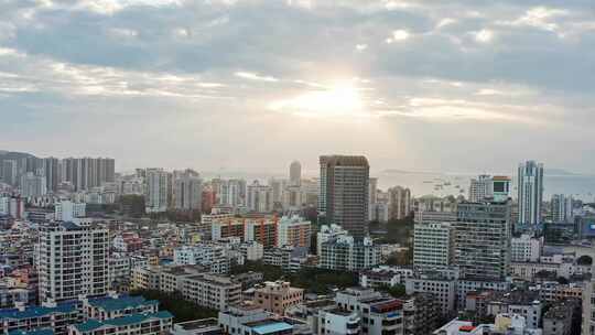 航拍海南三亚城市建筑风光