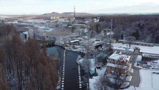 吉林二道白河魔界漂流，航拍冰河雪景