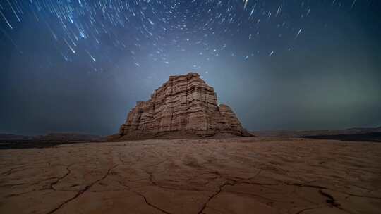 戈壁雅丹的星空星轨延时