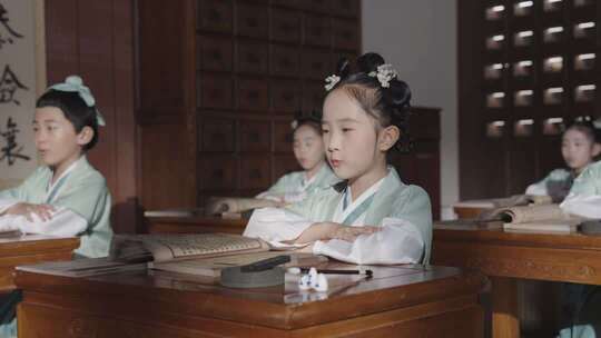 古代学童学堂读书场景