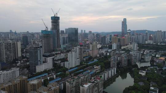 航拍湖南长沙城市建设大景