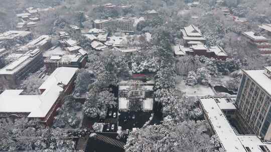 长沙湖南大学东方红广场雪景航拍