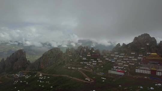 西藏丁青县孜珠寺雍仲苯教航拍孜珠神山