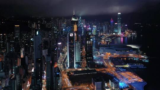 香港高楼大厦城市夜景高空航拍