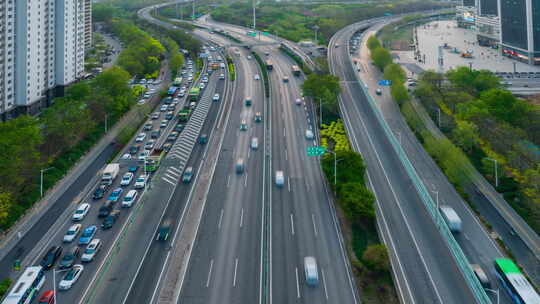 航拍城市道路车流延时