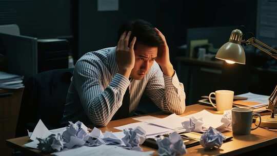 办公室男人加班抱头显疲惫