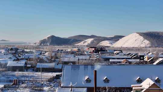 额尔古纳市雪景航拍