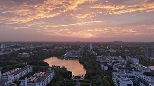 航拍上海松江大学城东华大学松江校区全景