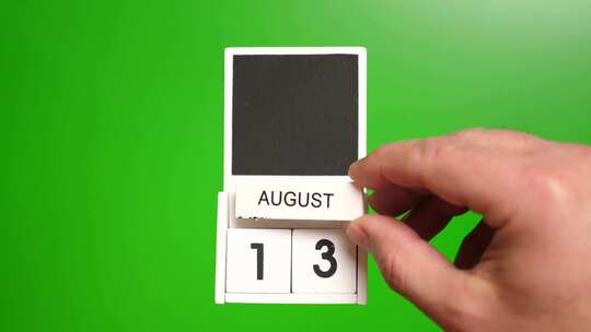 08.绿色背景上日期为8月13日的日历。视频素材模板下载