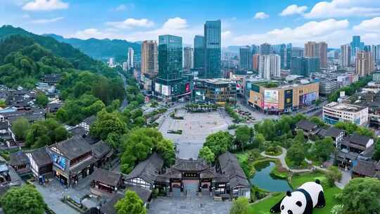 成都城市古风建筑与现代建筑全景