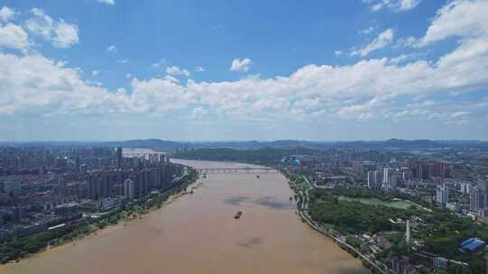 中国株洲夏季湘江航拍