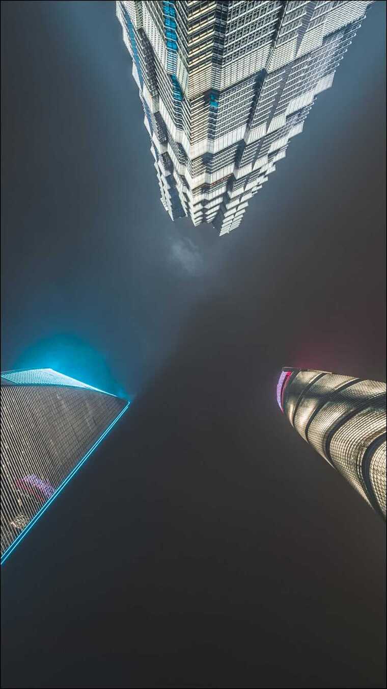上海_金茂大厦_东方明珠塔_上海中心大厦_夜景_仰拍_竖屏