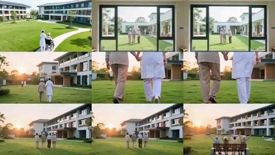 夕阳下的养老生活养老社区高清在线视频素材下载