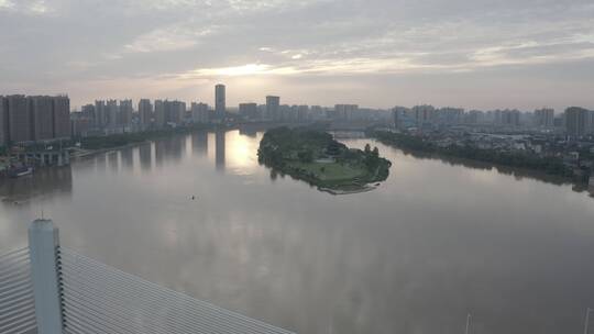 航拍衡阳东洲岛全景