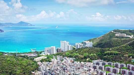 航拍海南省三亚市三亚湾鹿回头风景区