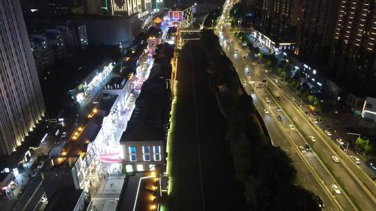 航拍武汉楚河汉街夜景灯光