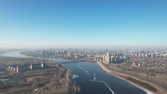 潍坊市昌邑市潍河风景航拍