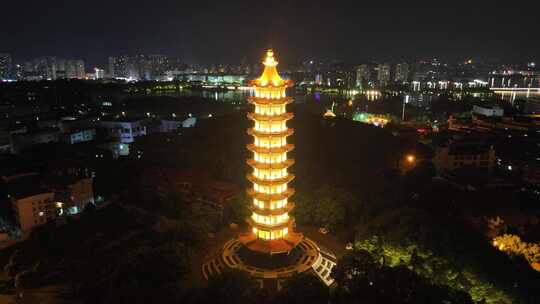 湖北鄂州莲花山元明塔夜景航拍