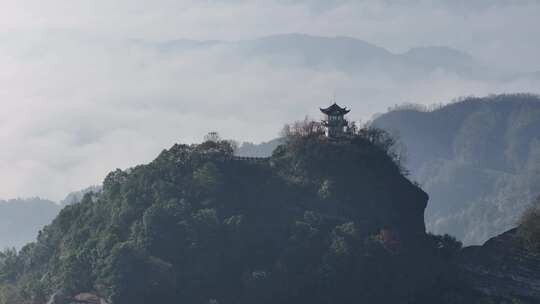 航拍 安徽皖南休宁齐云山的云海