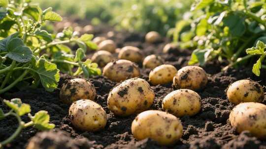 田地里生长的新鲜土豆