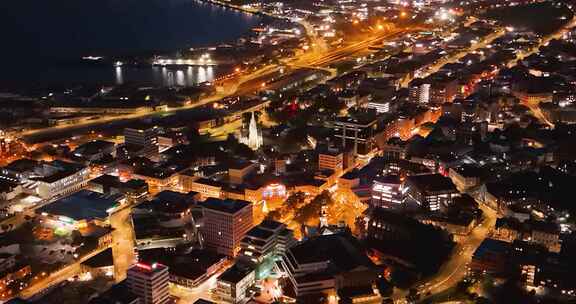 航拍新西兰达尼丁城市夜景
