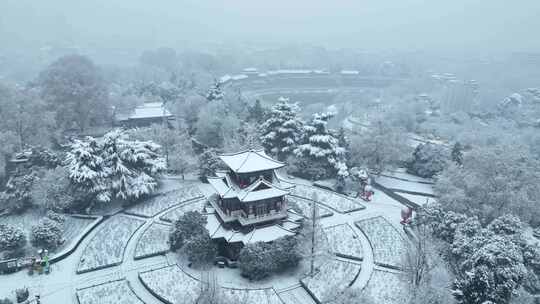 航拍洛阳王城公园雪景