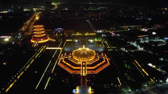 河南洛阳隋唐洛阳城夜景航拍