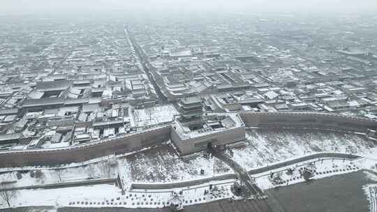 山西晋中平遥古城雪景航拍风景宣传视频