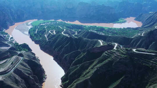 航拍甘肃境内黄河、九曲黄河