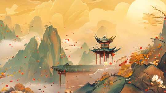 中国风水墨水彩cg动态背景敦煌壁画风格