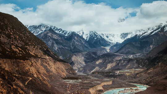 西藏林芝索松村南迦巴瓦峰雪山延时风景