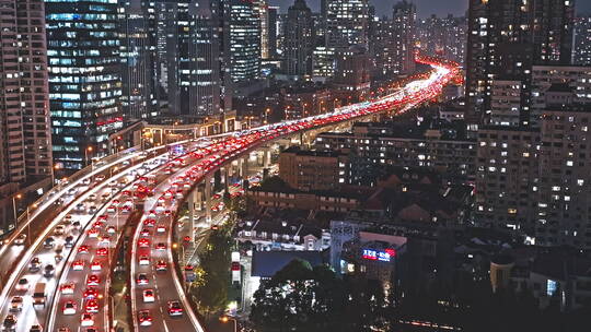 上海延安立交高架路夜景航拍