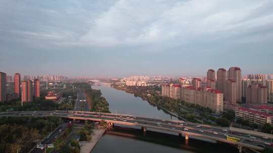 天津海河海津大桥复兴门地铁站城市交通风光