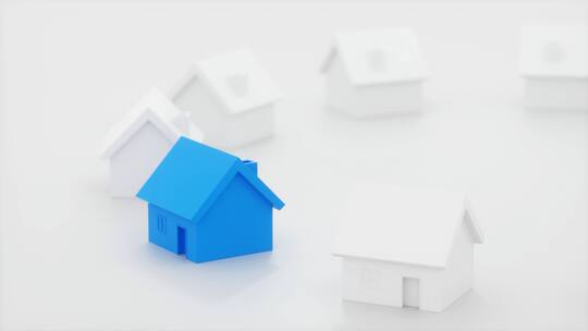白色简约小屋模型环绕的蓝色小屋模型