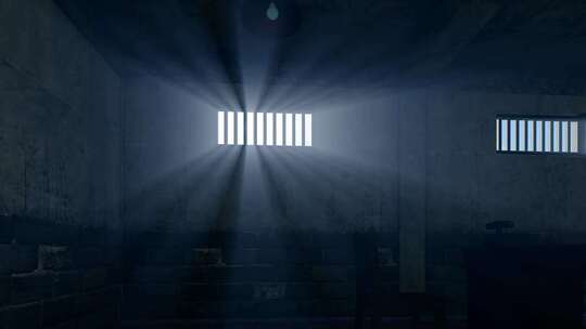 阴森黑暗的监狱窗户和高墙视频