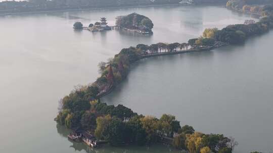 水域上的石桥及岸边绿树的风景