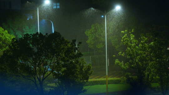 雨夜路灯下的雨景