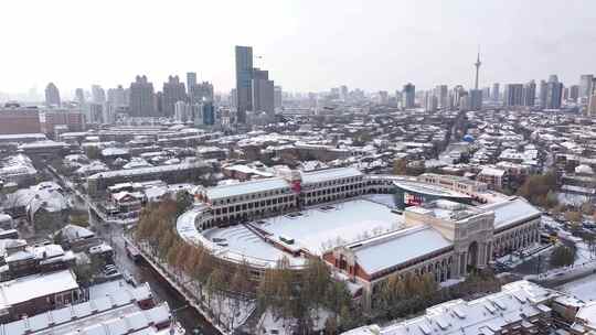 天津民园广场雪景航拍